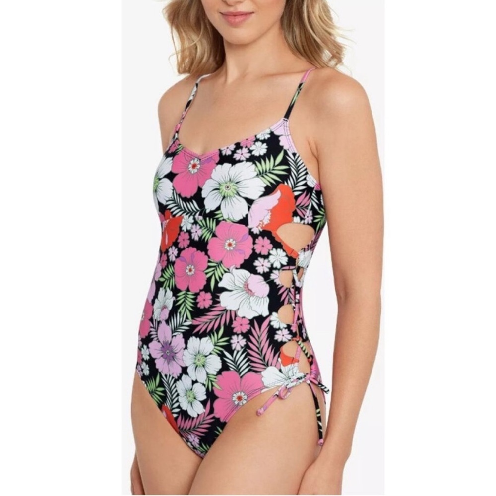 SALT + COVE JUNIORS LACE-UP-SIDES ONE-PIECE SWIMSUIT Sz LARGE